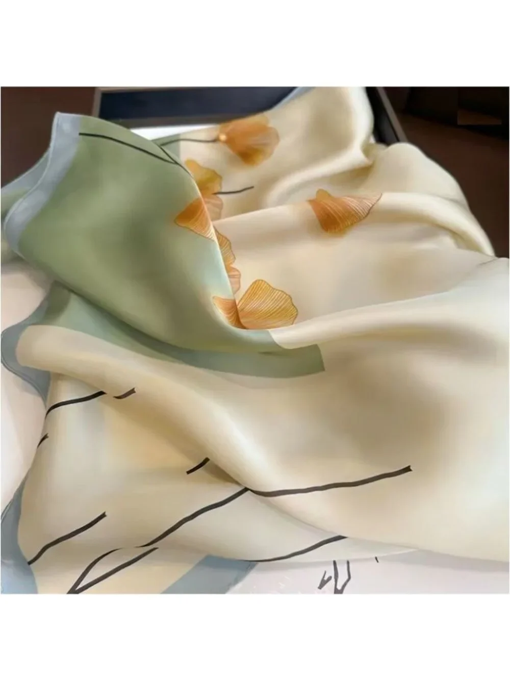 ✨Bandana Square Scarf Satin Silky Soft neck wrap Green Beige Floral Garden New✨